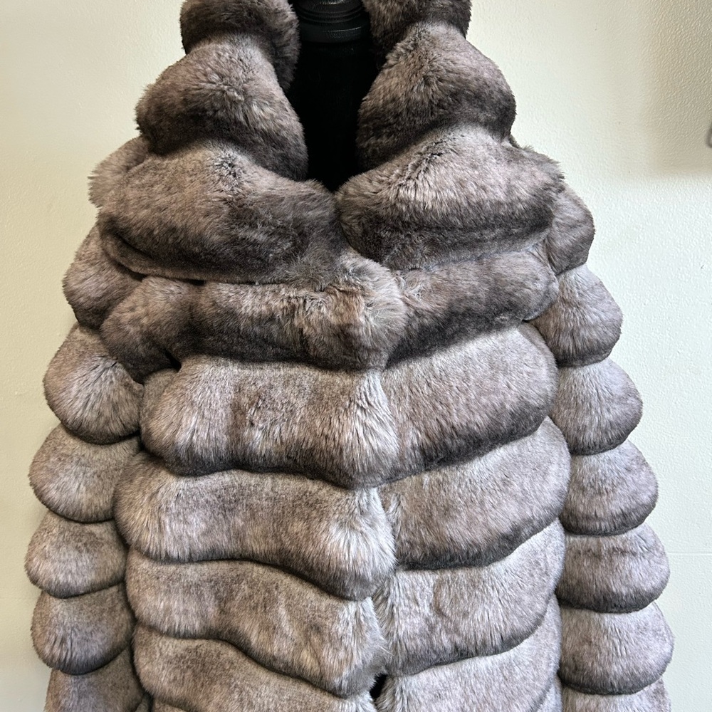 Women's Gray Faux Fur  chinchilla Jacket